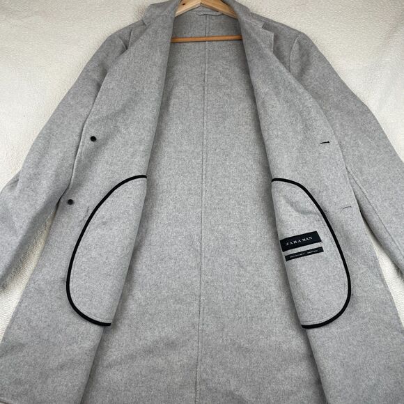 Zara Man Mens Size S 38 Felt Two Button Winter Coat Gray Side Slash Pockets - Picture 4 of 9